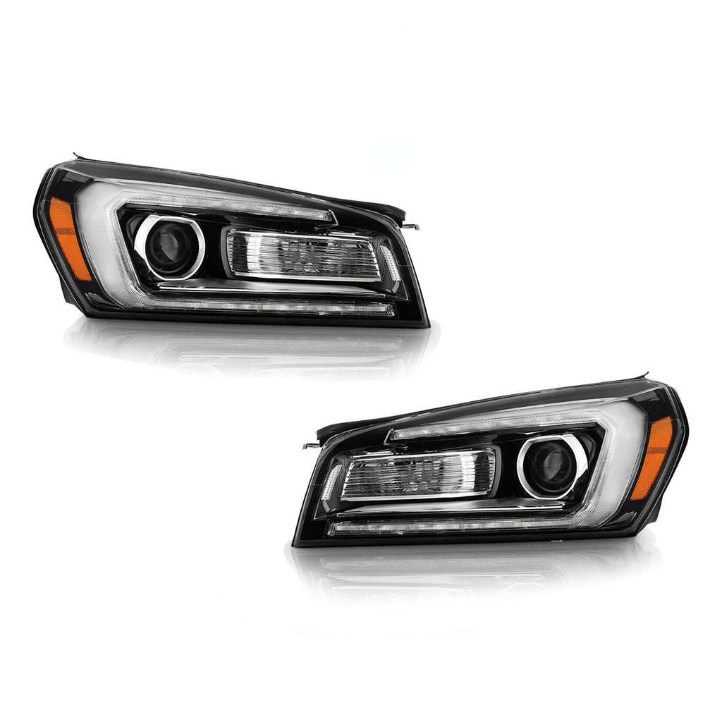 Black Halogen Projector Headlights Pair w/ LED Light Tube & Bulbs for GMC Acadia (2013-2016) & Acadia Limited (2017)