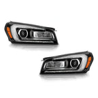 Black Halogen Projector Headlights Pair w/ LED Light Tube & Bulbs for GMC Acadia (2013-2016) & Acadia Limited (2017)