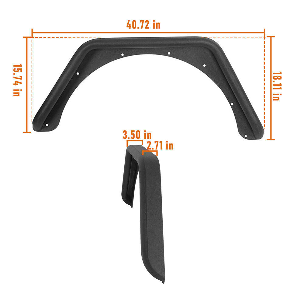 Steel Rear Fender Flares Tube Flat Powder Coated for 1987-1995 Jeep Wrangler YJ Exterior Part
