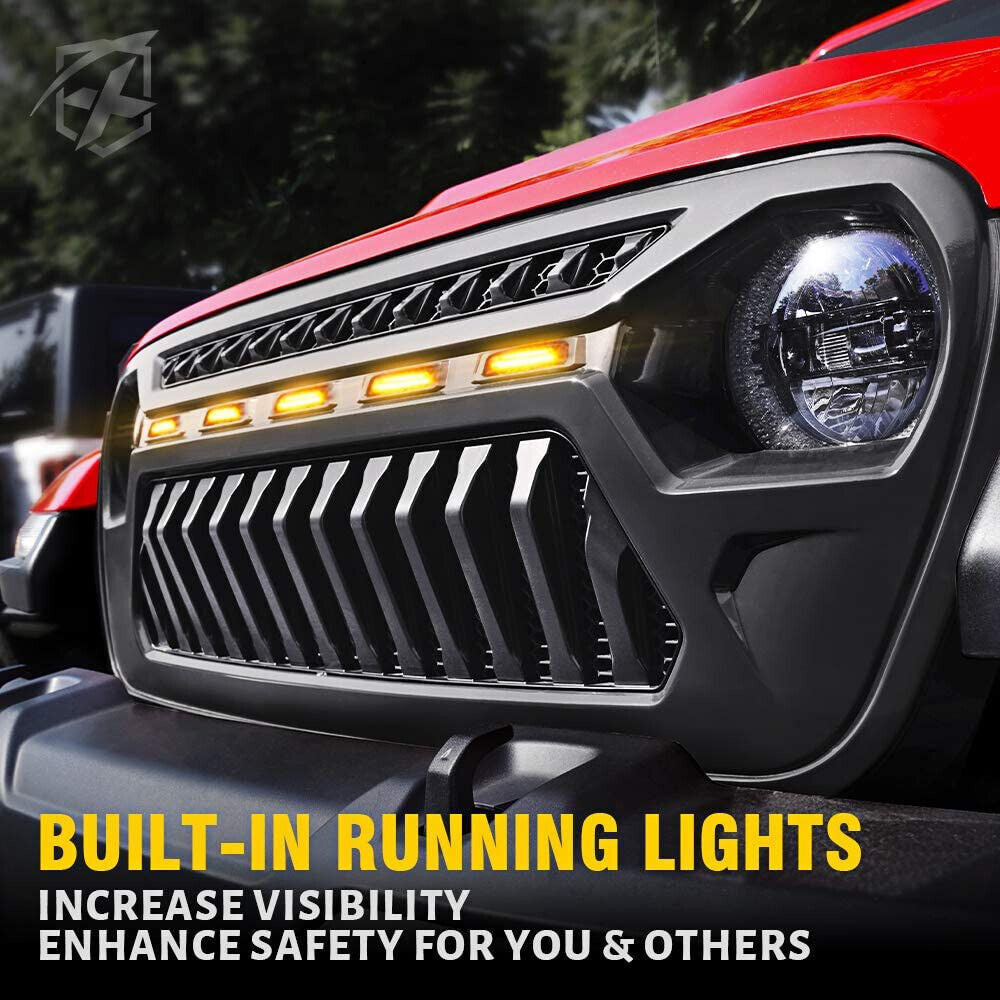 LED Amber Eyes Grille for 2018-2023 Jeep Wrangler JL LU Gladiator JT Grille