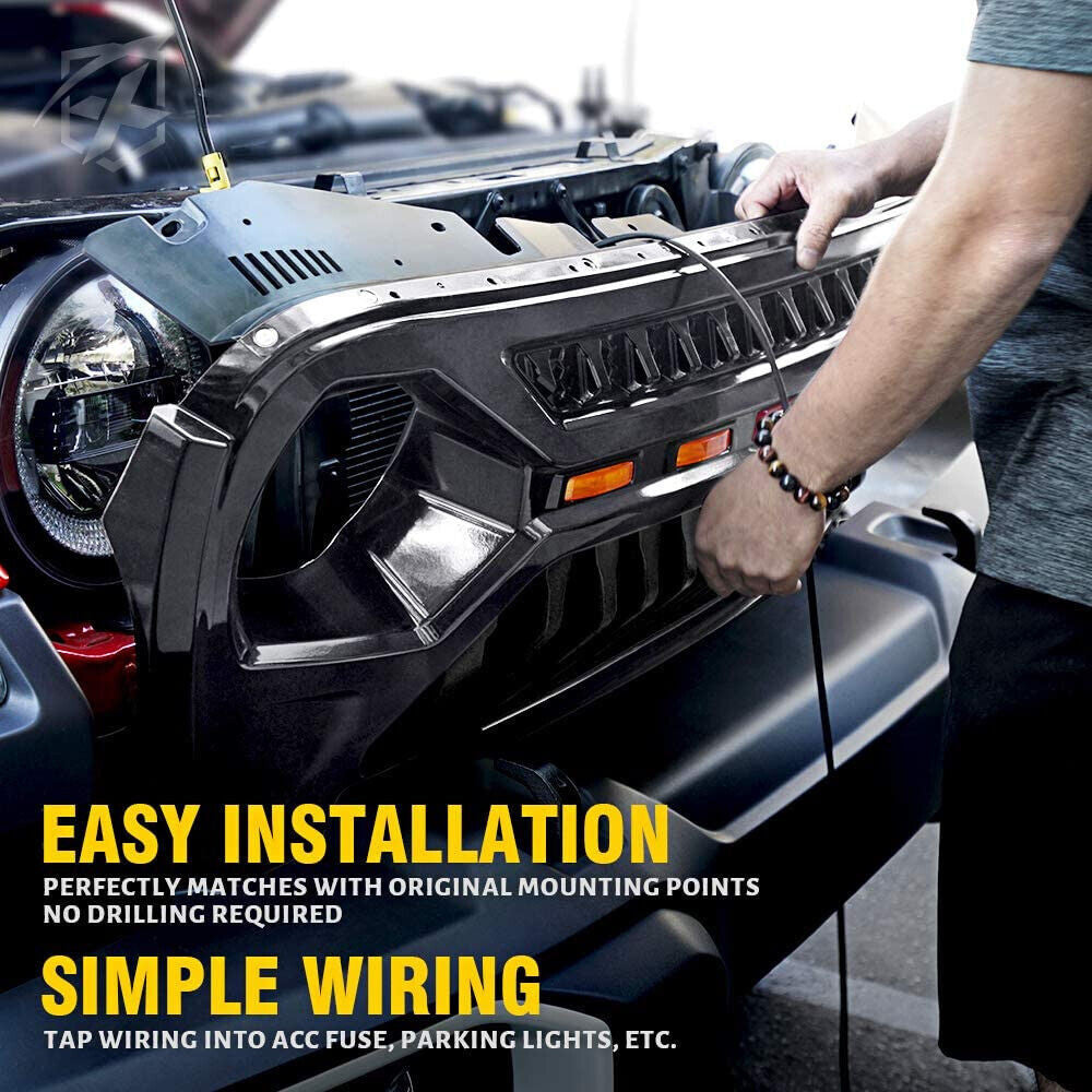 LED Amber Eyes Grille for 2018-2023 Jeep Wrangler JL LU Gladiator JT Grille
