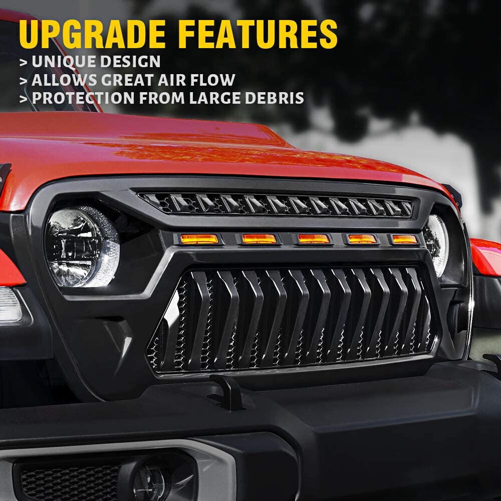 LED Amber Eyes Grille for 2018-2023 Jeep Wrangler JL LU Gladiator JT Grille