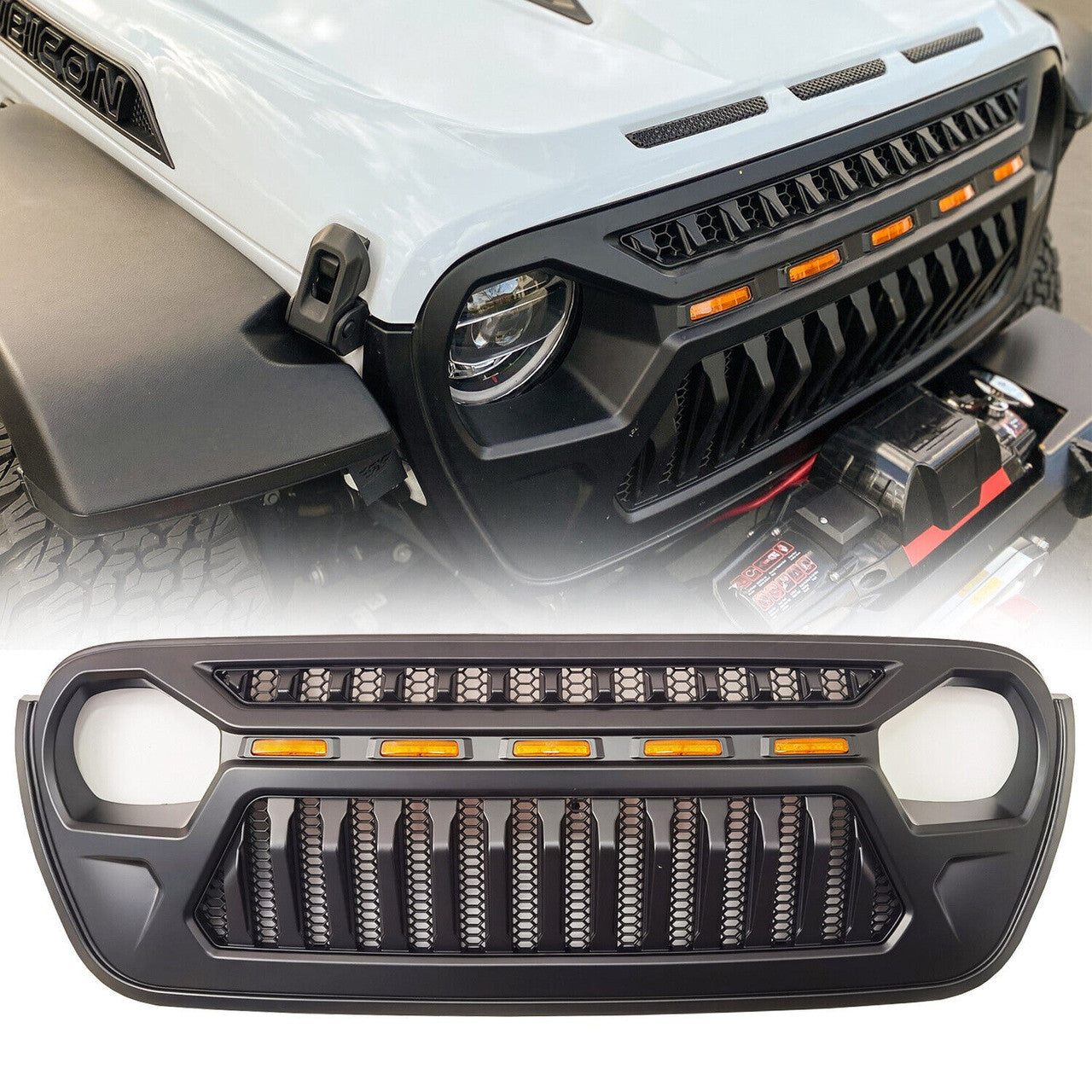 LED Amber Eyes Grille for 2018-2023 Jeep Wrangler JL LU Gladiator JT Grille