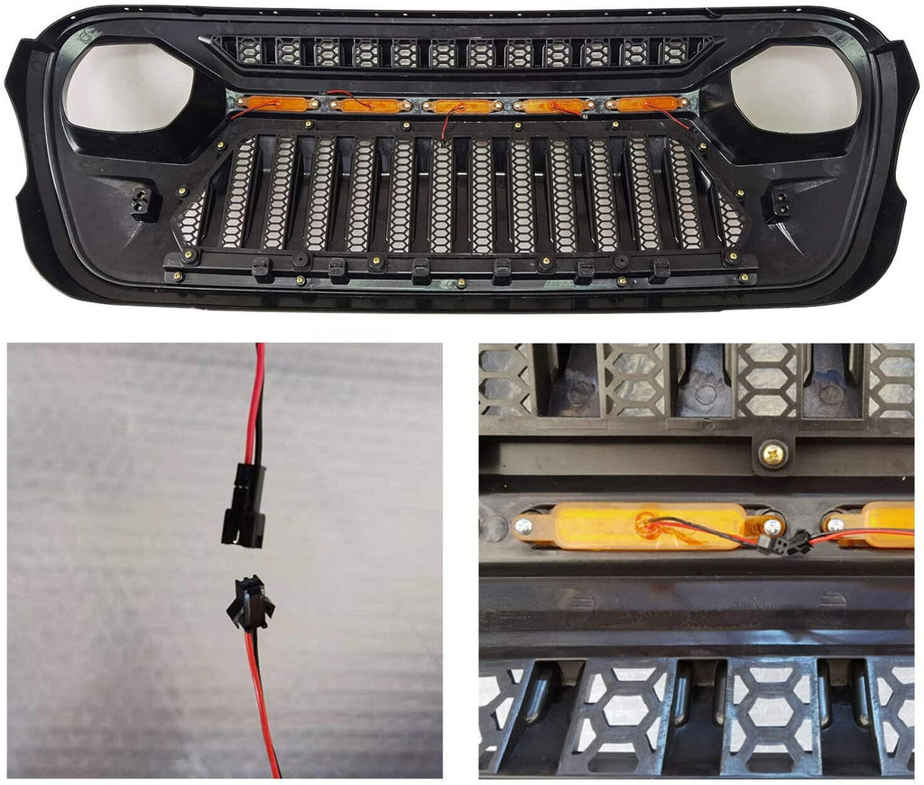 LED Amber Eyes Grille for 2018-2023 Jeep Wrangler JL LU Gladiator JT Grille
