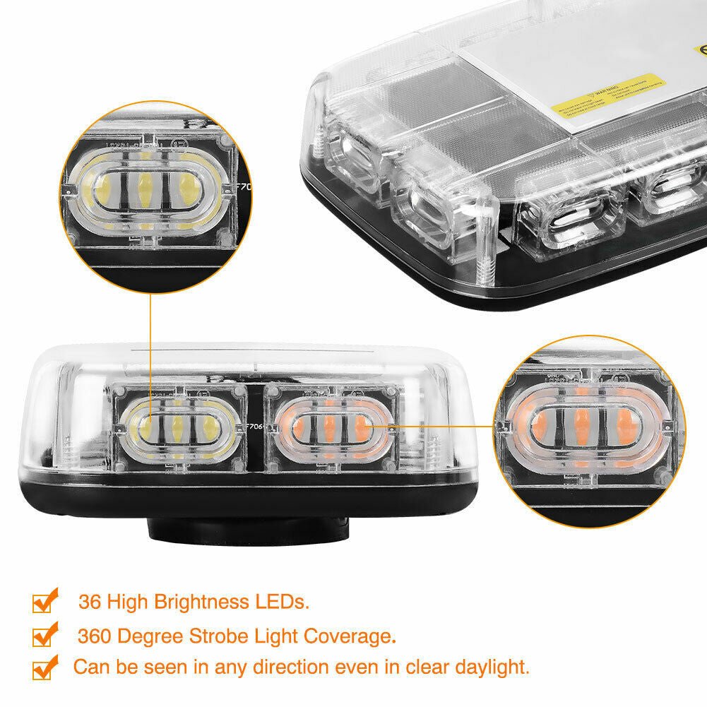 White Amber 36 LED Emergency Strobe Light Flash Beacon Lamp - GENSSI Lighting