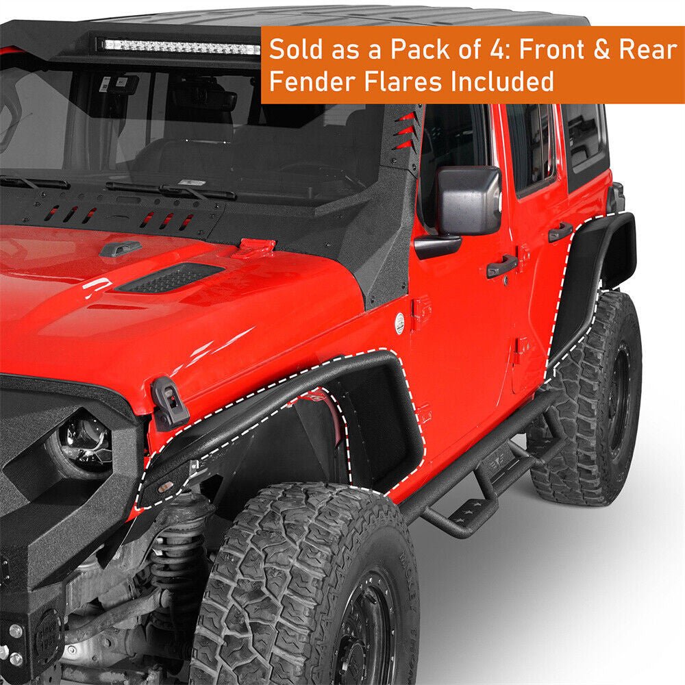 Front And Rear Tube Fender Flares with Removable LED Turn Signals for 2018 - 2024 Jeep Wrangler JL - GENSSI Exterior Part