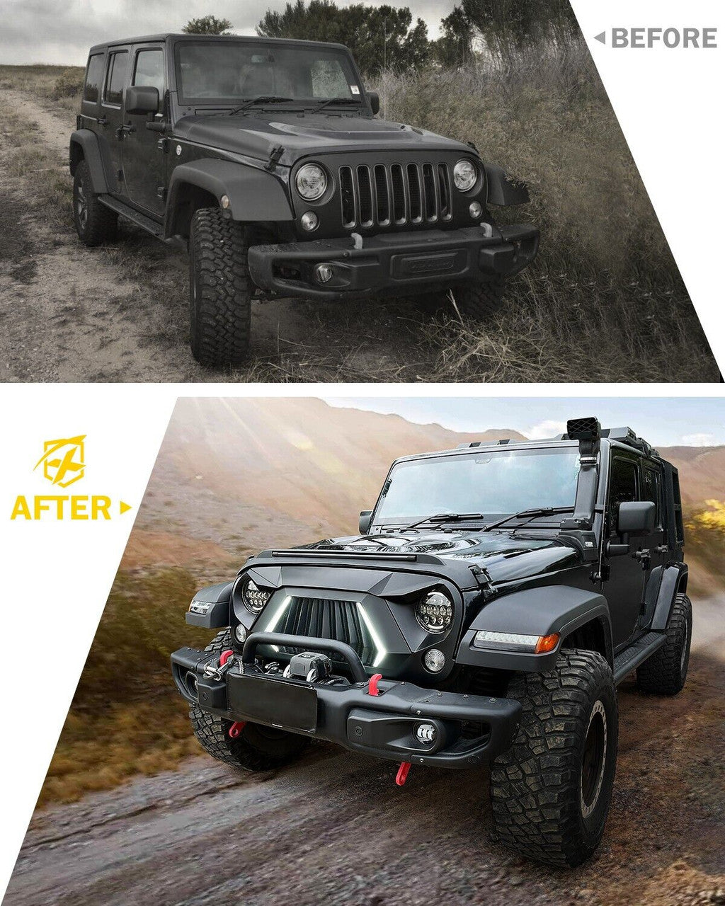 Black Guardian Grille LED Lights For 2007-2018 Jeep Wrangler JK JKU Grille