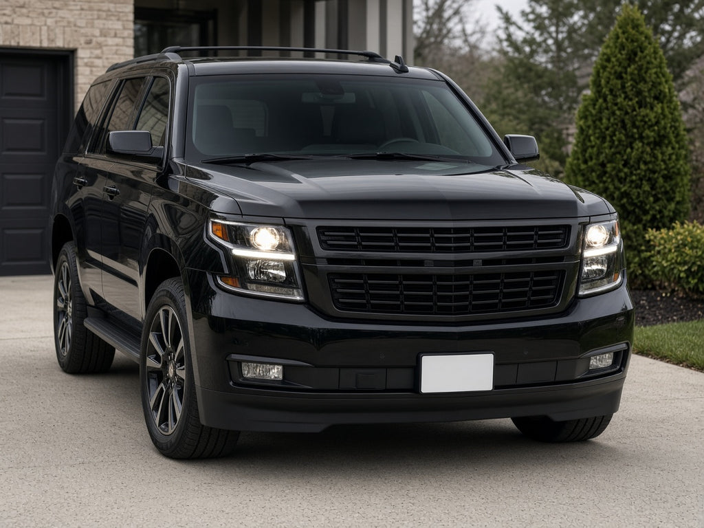 2015-2020 Chevy Tahoe with black halogen projector LED DRL headlights installed