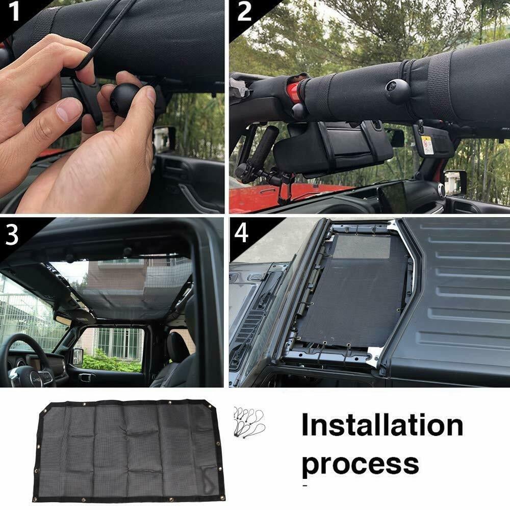 Front Shade Mesh Top for Jeep Wrangler JLU 2018 - 2023 Plain Black - GENSSI Exterior Part