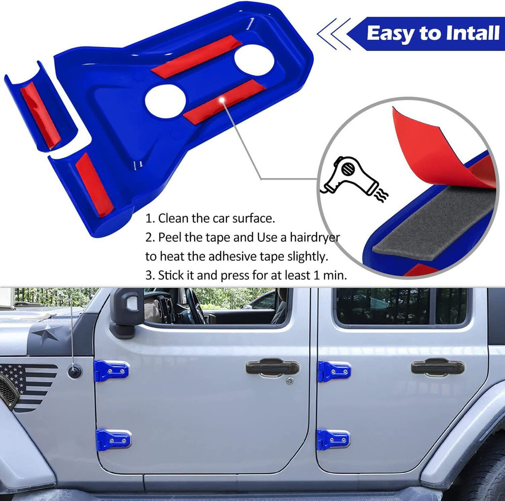 Blue Exterior Door Hinge Cover Trims Set for 2018-2023 Jeep Wrangler JL JLU Exterior Part