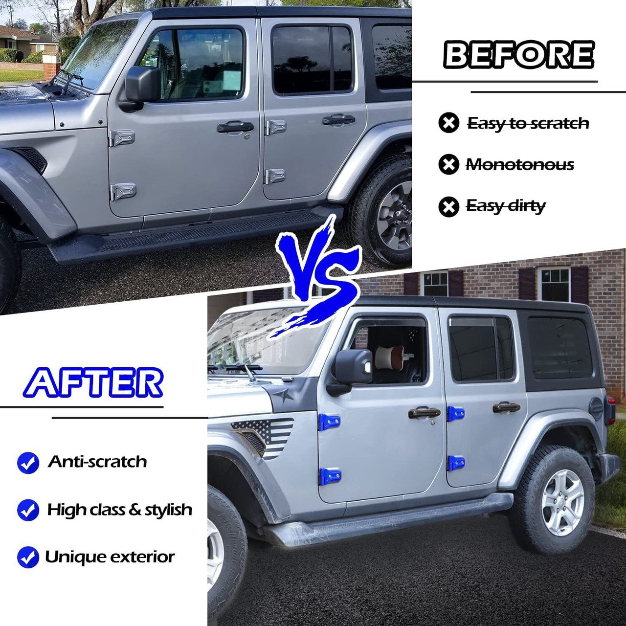 Blue Exterior Door Hinge Cover Trims Set for 2018-2023 Jeep Wrangler JL JLU Exterior Part