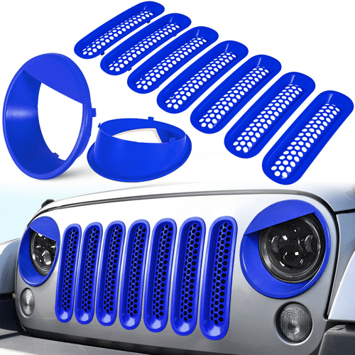Front Grill Mesh Insert+Headlight Trim Cover for Jeep Wrangler JK JKU 2017 - 2018 - GENSSI Lighting