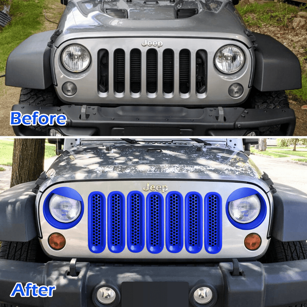 Front Grill Mesh Insert+Headlight Trim Cover for Jeep Wrangler JK JKU 2017 - 2018 - GENSSI Lighting