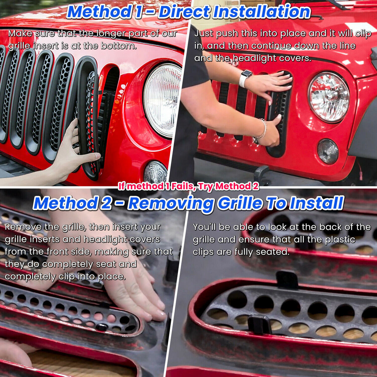 Front Grill Mesh Insert+Headlight Trim Cover for Jeep Wrangler JK JKU 2017 - 2018 - GENSSI Lighting