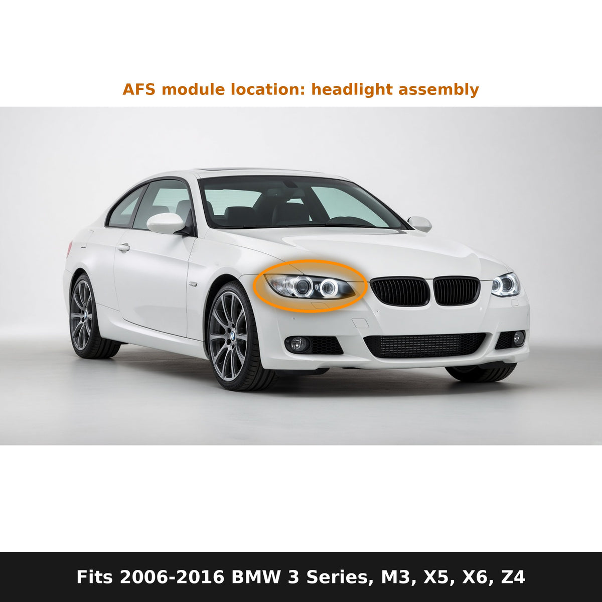 Fits 2006-2016 BMW 3 Series, M3, X5, X6 and Z4, AFS module location in headlight