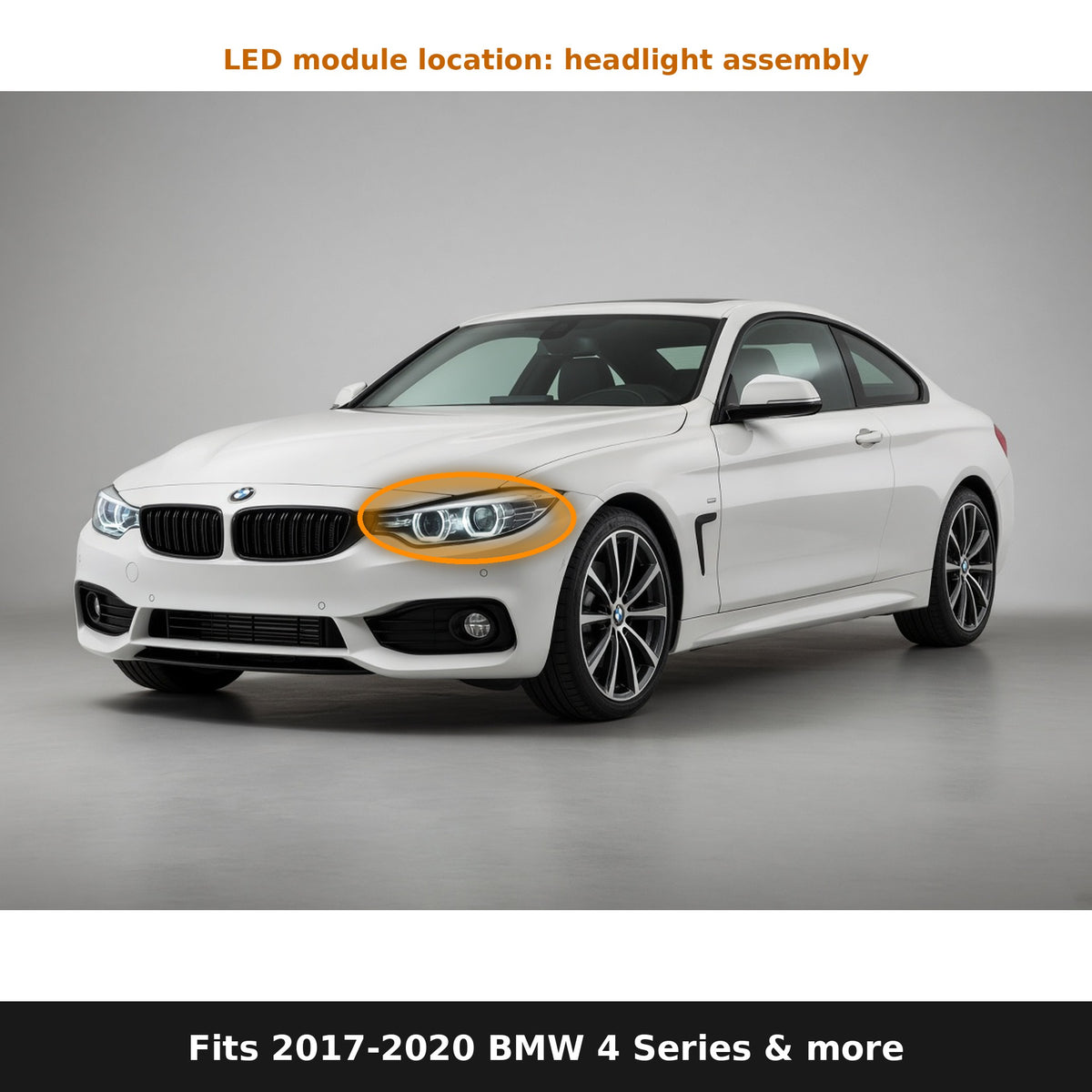 Fits 2017-2020 BMW 4 Series and more, LED module location in headlight