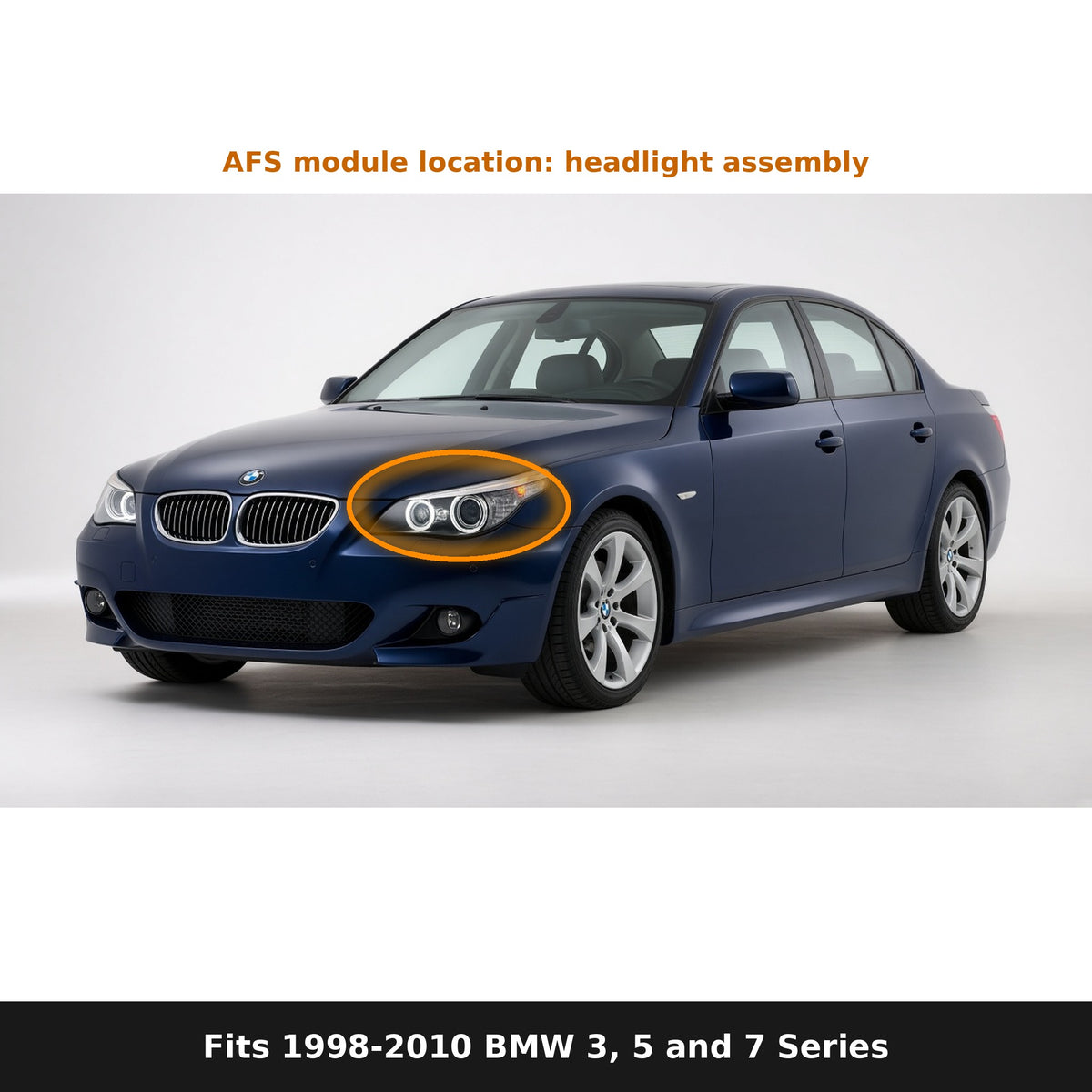 Fits 1998-2010 BMW 3, 5 and 7 Series, AFS module location in headlight