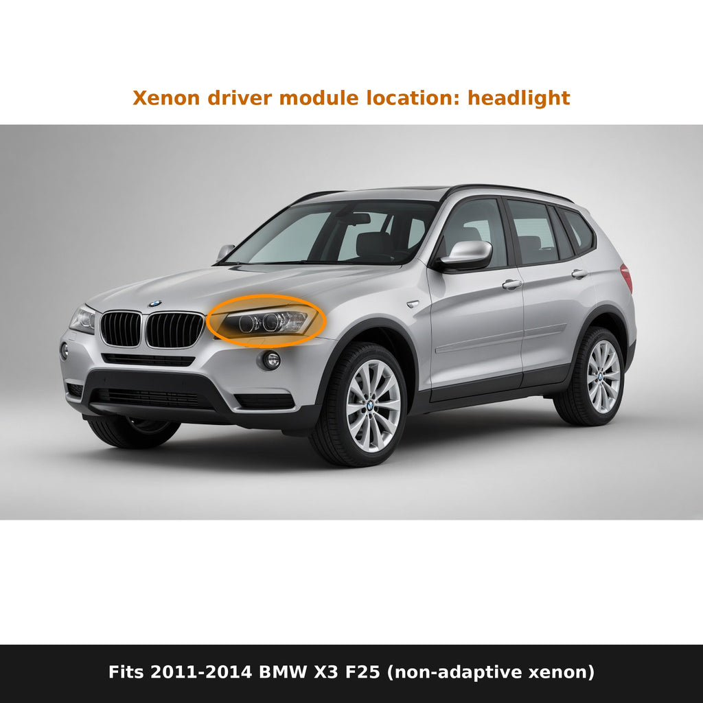Fits 2011-2014 BMW X3 F25, driver module location in headlight