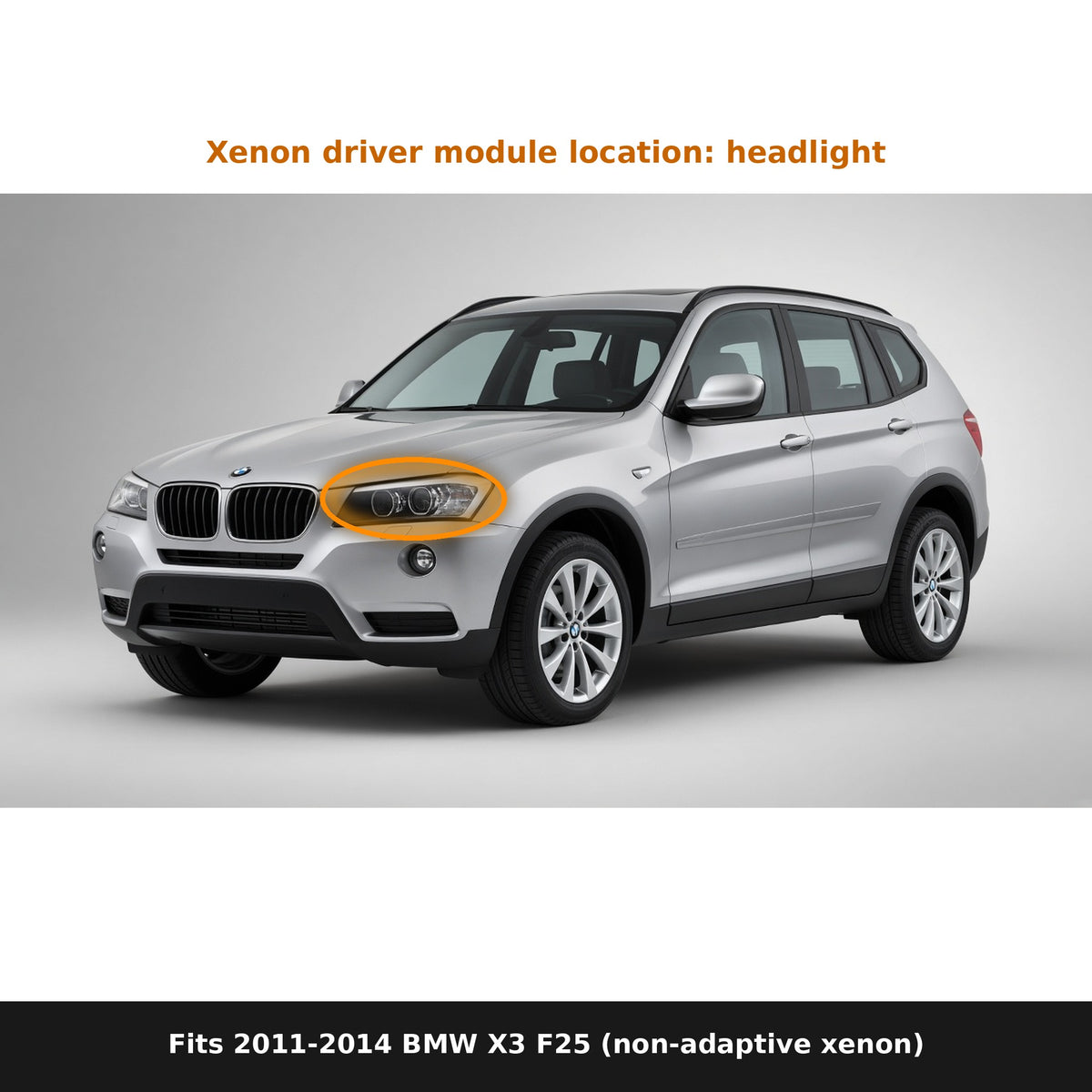 Fits 2011-2014 BMW X3 F25, driver module location in headlight