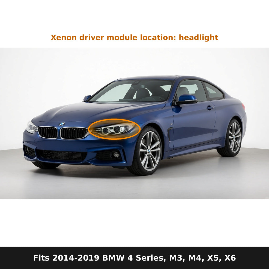 Fits 2014-2019 BMW 4 Series, M3, M4, X5, X6, driver module location in headlight