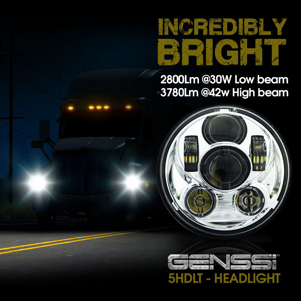 5.75 (5 3/4) In LED Projector Headlights Round DOT V2 Chrome Set Lighting