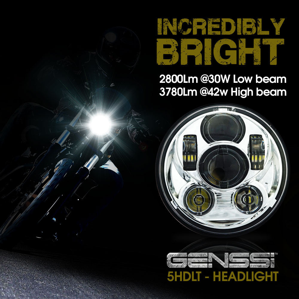 5.75 (5 3/4) In LED Projector Motorcycle Headlight Round DOT V2 Chrome Lighting