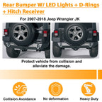 Rear Bumper with 2" Receivers and LED Lights for 2007 - 2018 Jeep Wrangler JK JKU - GENSSI Bumper