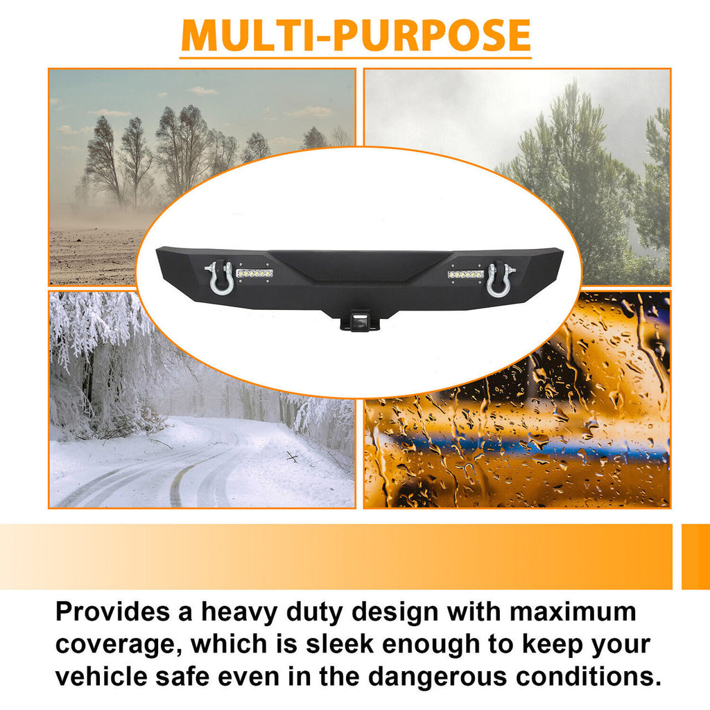 Rear Bumper with 2" Receivers and LED Lights for 2007-2018 Jeep Wrangler JK JKU Bumper