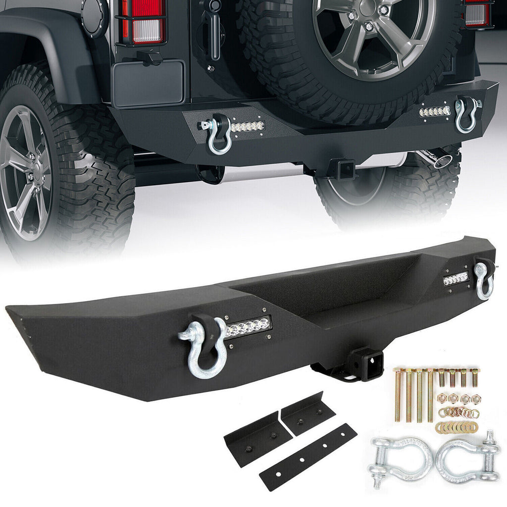 Rear Bumper with 2" Receivers and LED Lights for 2007-2018 Jeep Wrangler JK JKU Bumper