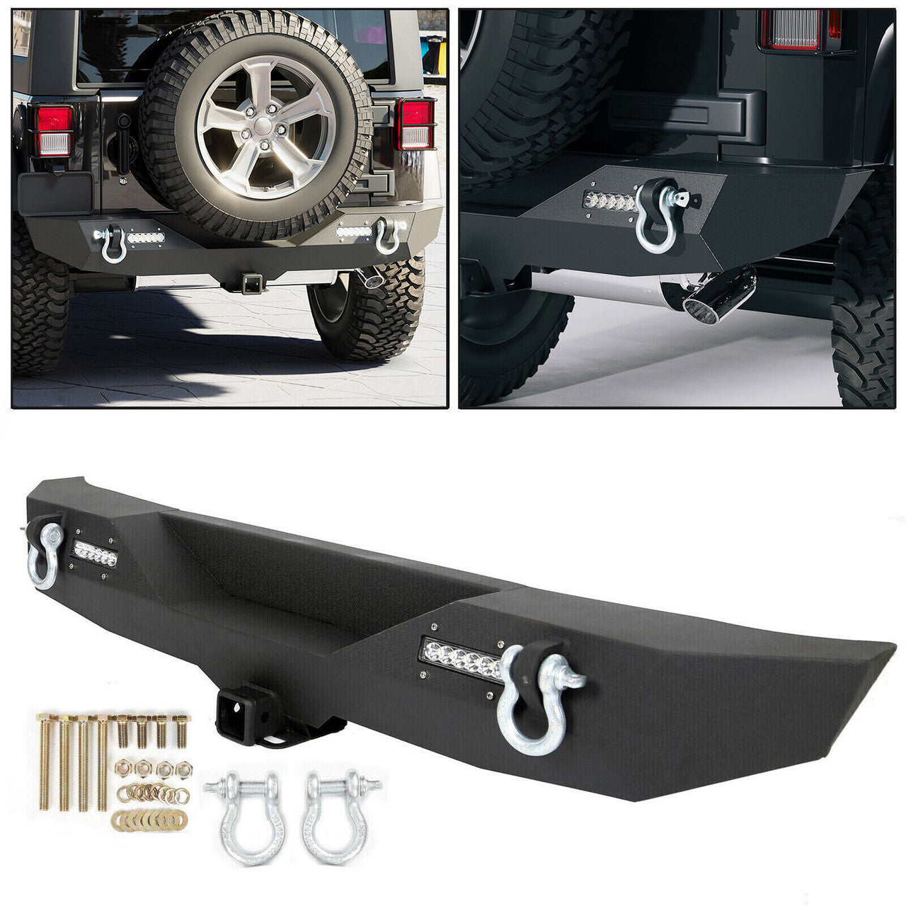 Rear Bumper with 2" Receivers and LED Lights for 2007-2018 Jeep Wrangler JK JKU Bumper