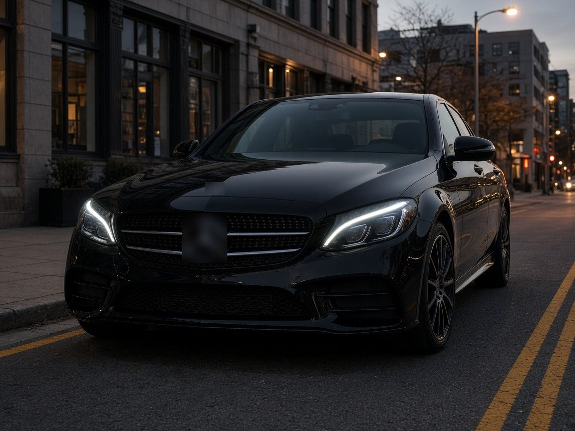 2015-2018 Mercedes-Benz C300 with black full LED projector headlights installed