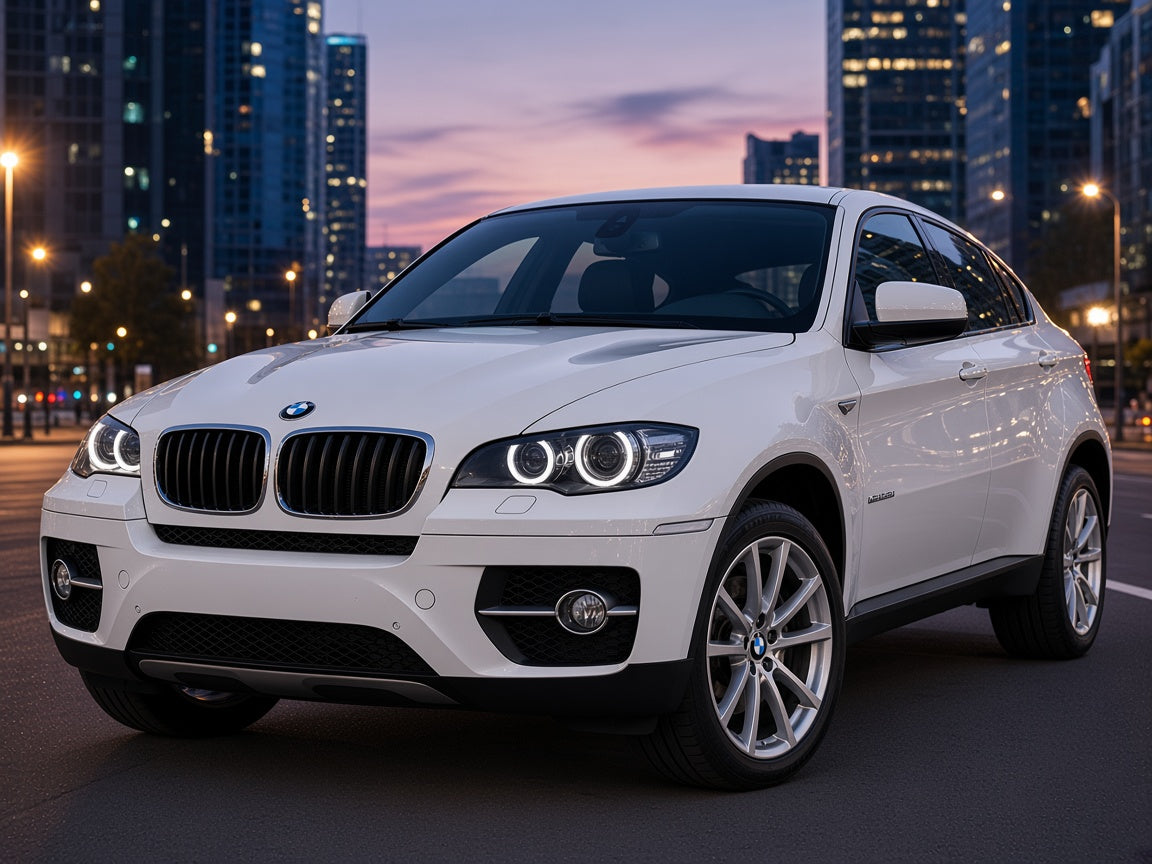 2008-2014 BMW X6 E71 with black HID angel eye headlights installed