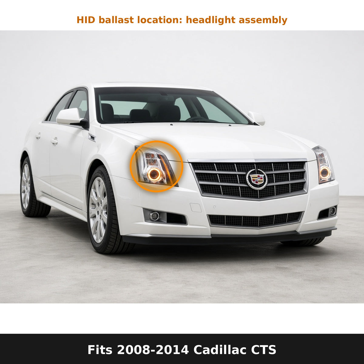 Fits 2008-2014 Cadillac CTS, HID ballast location in headlight