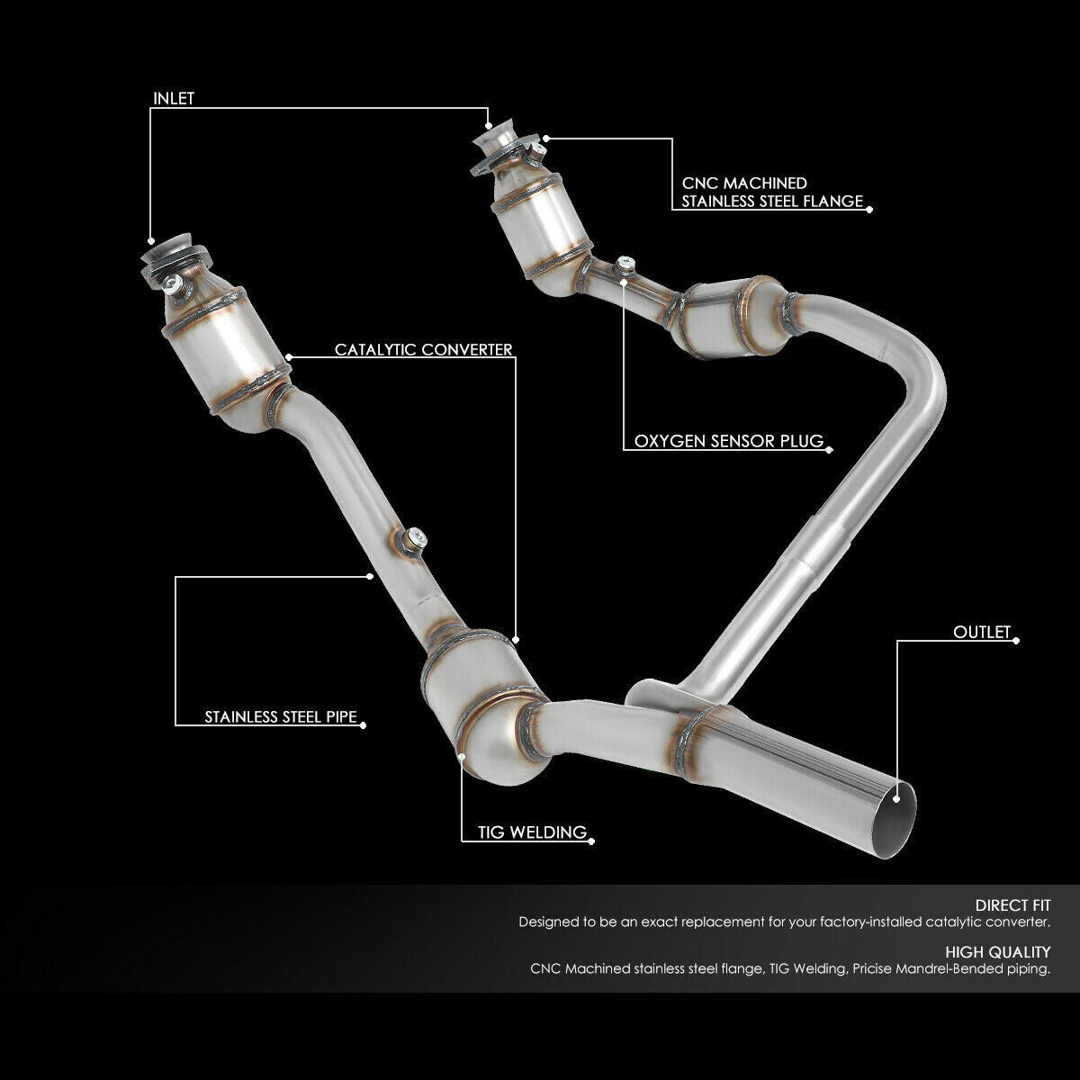 Catalytic Converter Stainless Steel Exhaust Pipe System for 2007 - 2009 Jeep Wrangler JK 3.8L Engine - GENSSI Performance