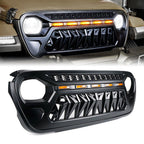Grille with 5 LED Amber Running Lights for 2018 - 2023 Jeep Wrangler JL JLU Gladiator JT - GENSSI Grille
