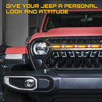 Grille with 5 LED Amber Running Lights for 2018 - 2023 Jeep Wrangler JL JLU Gladiator JT - GENSSI Grille