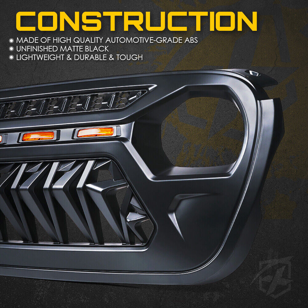 Grille with 5 LED Amber Running Lights for 2018-2023 Jeep Wrangler JL JLU Gladiator JT Grille