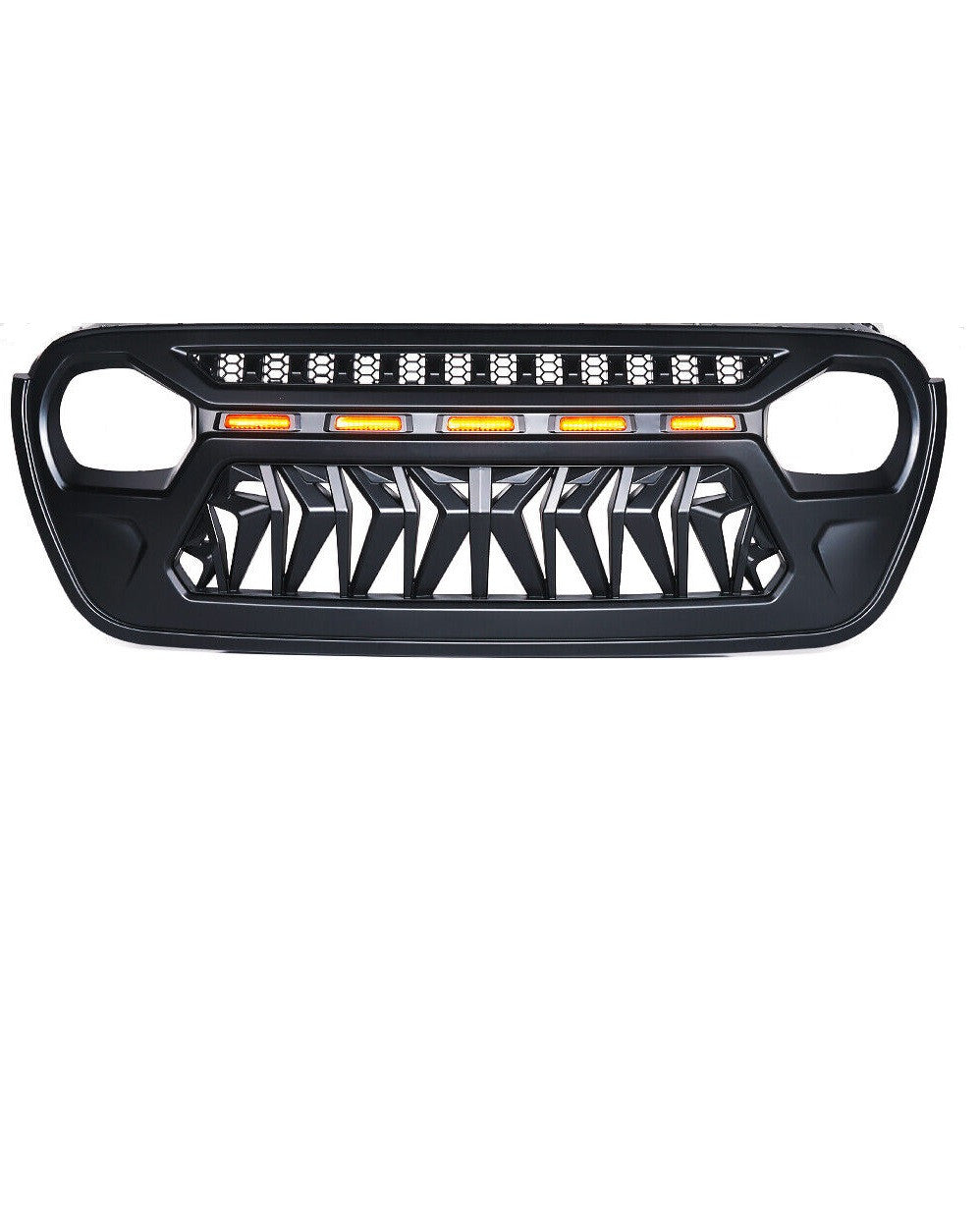 Grille with 5 LED Amber Running Lights for 2018-2023 Jeep Wrangler JL JLU Gladiator JT Grille