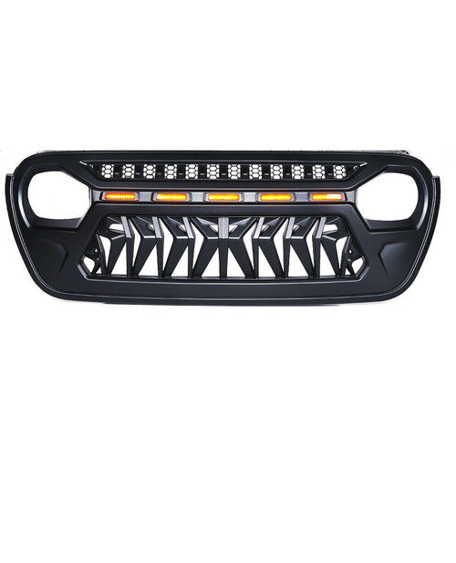 Grille with 5 LED Amber Running Lights for 2018-2023 Jeep Wrangler JL JLU Gladiator JT Default Title Grille