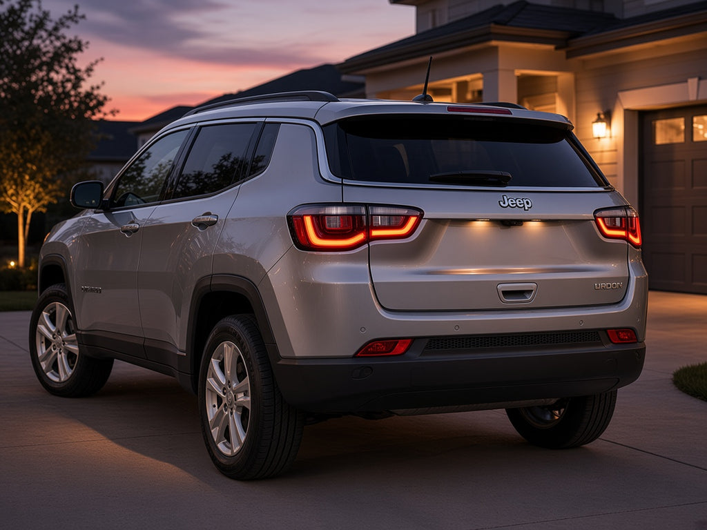 Jeep Compass (2019-2026) with smoked halogen outer tail lights installed