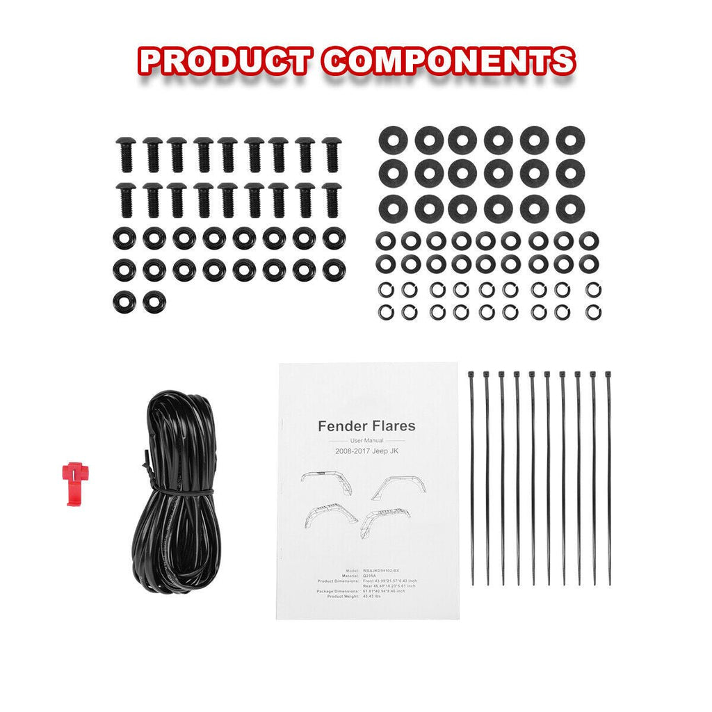 Front And Rear Fender Flares for 2007 - 2018 Jeep Wrangler JK - GENSSI Exterior Part