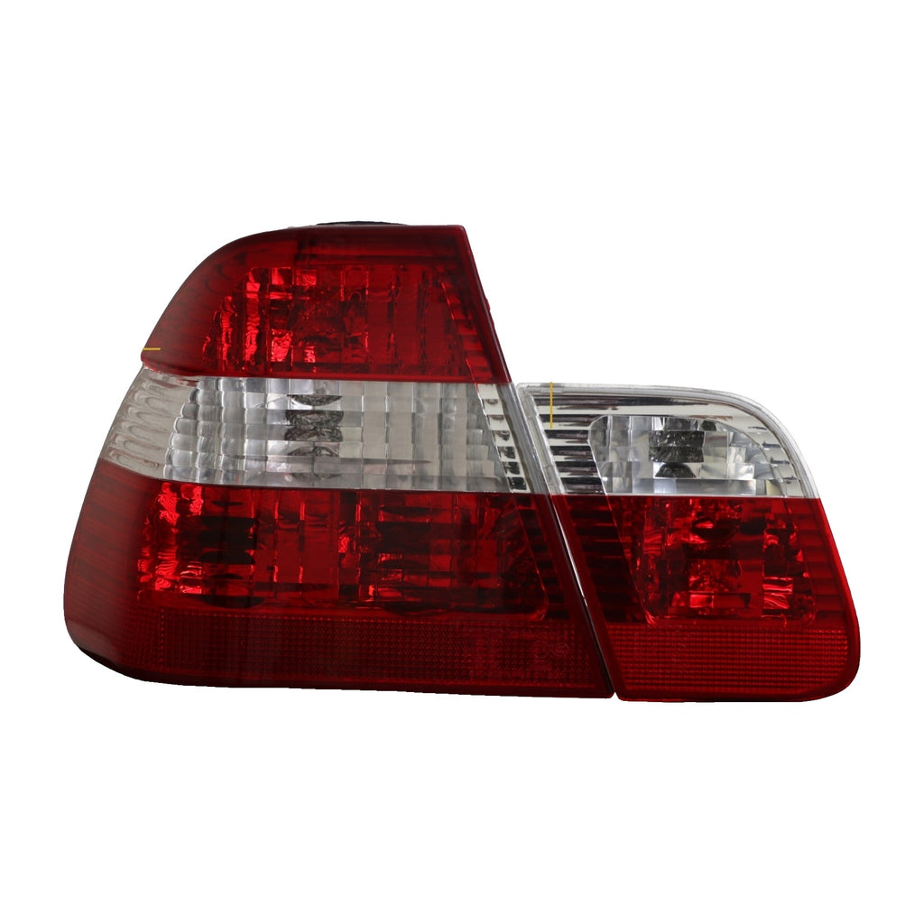 Red lens and chrome housing detail on E46 sedan Euro tail lights