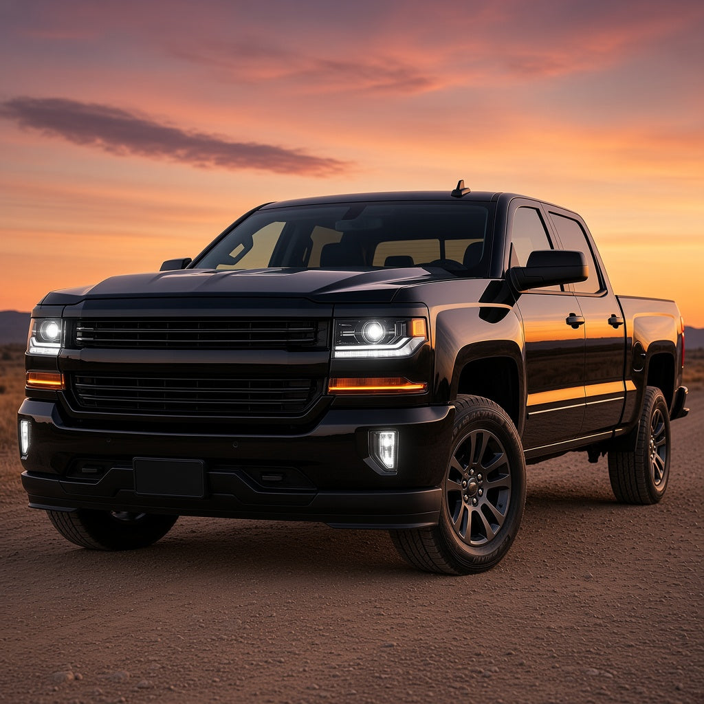 2016-2018 Chevy Silverado 1500 with black HID projector headlights installed