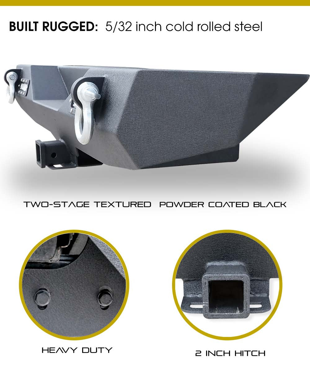 Rear Bumper for Jeep Wrangler JK 2007-2017 with D-Rings and LED Reverse Lamps Bumper