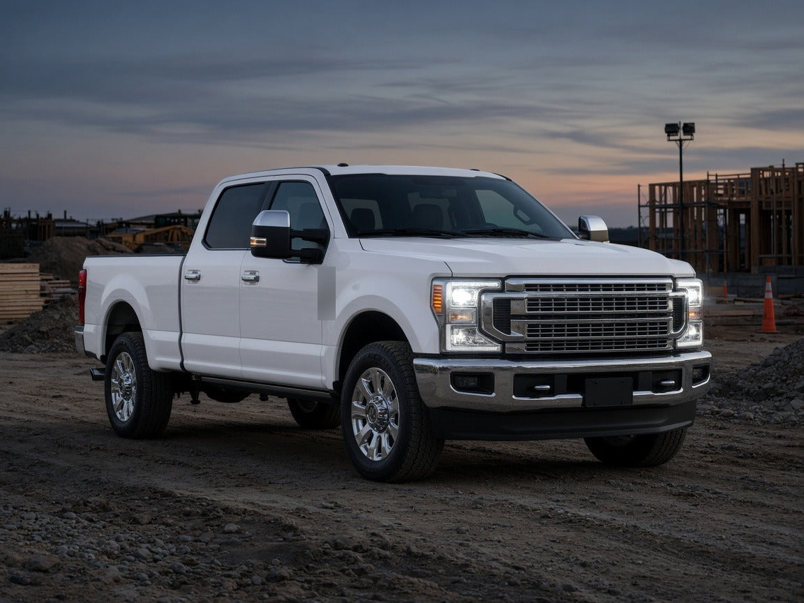 2020-2022 Ford F-250/F-350 Super Duty with chrome halogen headlights installed