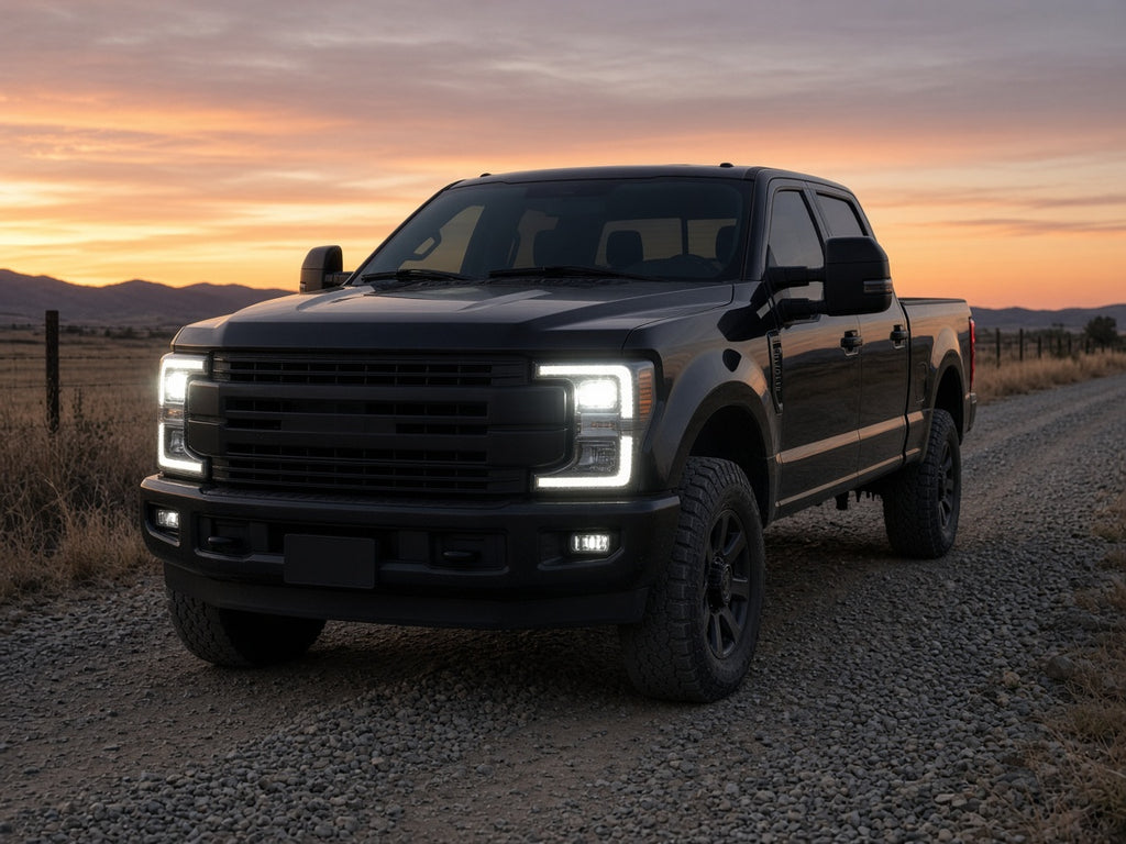 2017-2019 Ford F-250/F-350 Super Duty with black LED headlights installed
