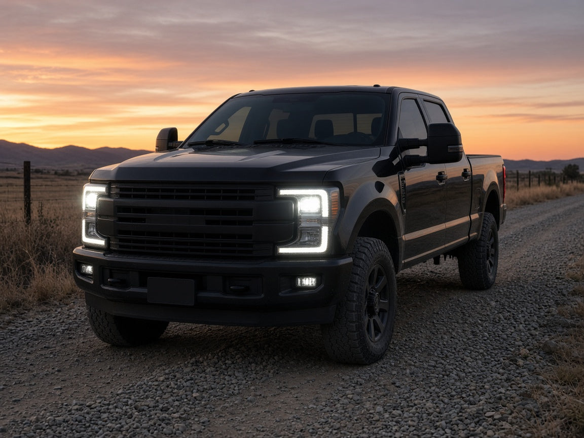 2017-2019 Ford F-250/F-350 Super Duty with black LED headlights installed