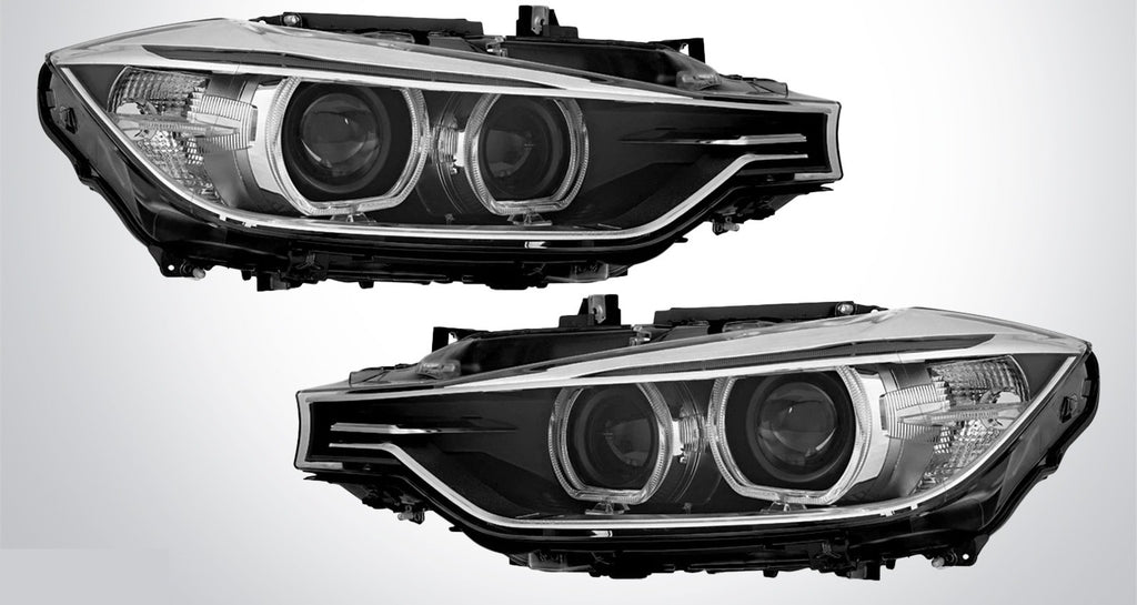 Black HID Projector Headlights Pair w/ AFS & Angel Eyes for BMW 3 Series F30 Sedan (2012-2015)