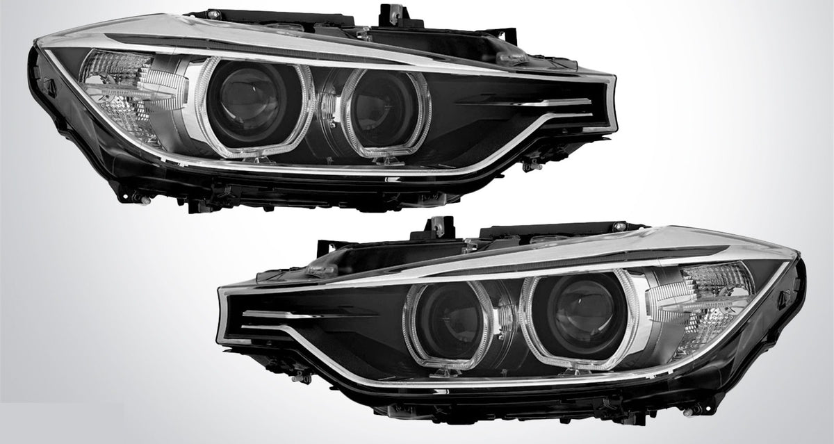 Black HID Projector Headlights Pair w/ AFS & Angel Eyes for BMW 3 Series F30 Sedan (2012-2015)