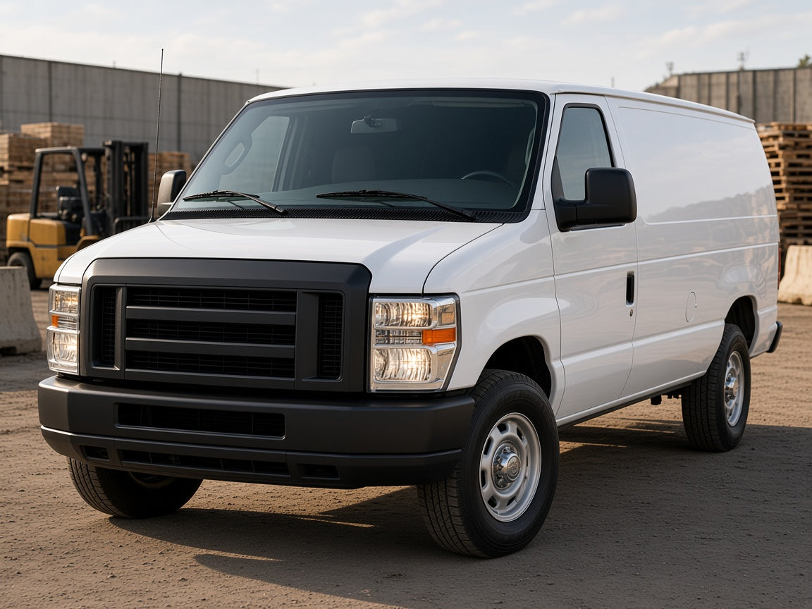 2008-2026 Ford E-Series with chrome halogen headlights installed